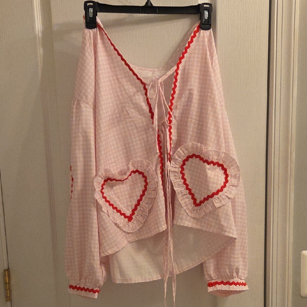 SHEIN Pink and Red Heart Pajama Top
